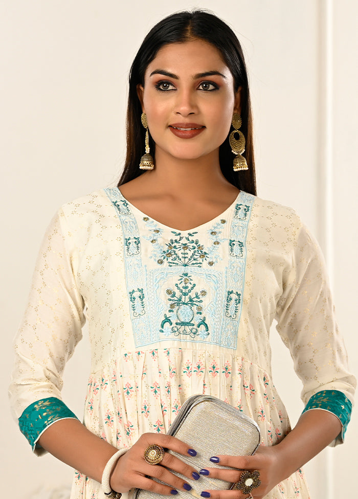 Off White Readymade Cotton Kurti - Indian Silk House Agencies