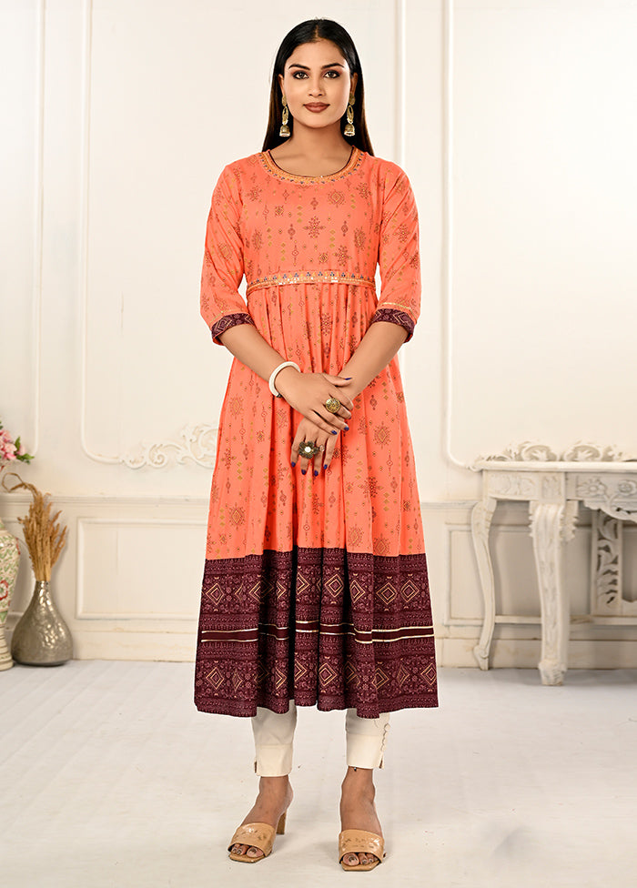 Orange Readymade Cotton Kurti - Indian Silk House Agencies