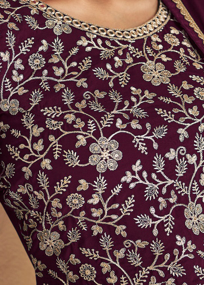 3 Pc Purple Unstitched Georgette Suit Set - Indian Silk House Agencies