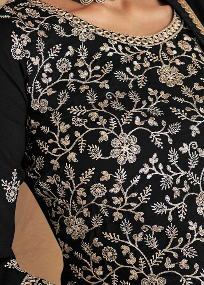 3 Pc Black Unstitched Georgette Suit Set - Indian Silk House Agencies