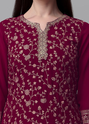3 Pc Magenta Unstitched Georgette Suit Set - Indian Silk House Agencies