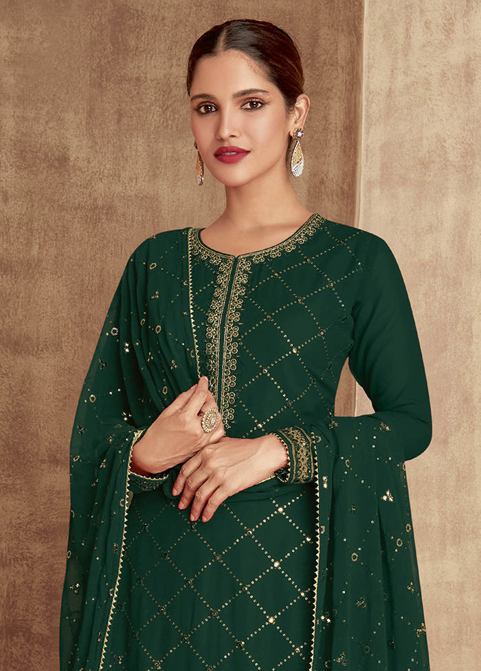 3 Pc Green Unstitched Georgette Suit Set - Indian Silk House Agencies