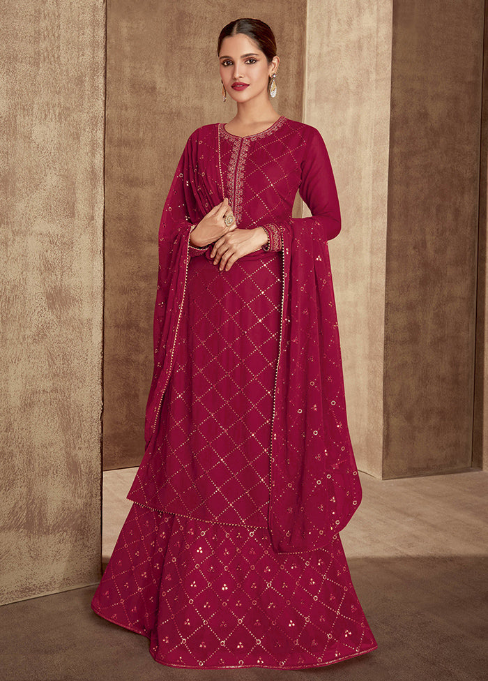 3 Pc Red Unstitched Georgette Suit Set - Indian Silk House Agencies