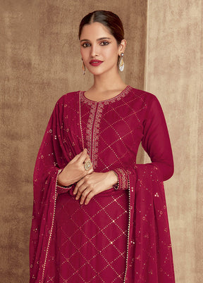 3 Pc Red Unstitched Georgette Suit Set - Indian Silk House Agencies