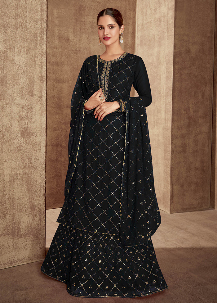 3 Pc Black Unstitched Georgette Suit Set - Indian Silk House Agencies