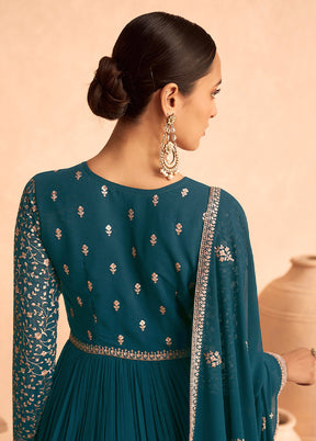 3 Pc Aqua Unstitched Georgette Suit Set - Indian Silk House Agencies