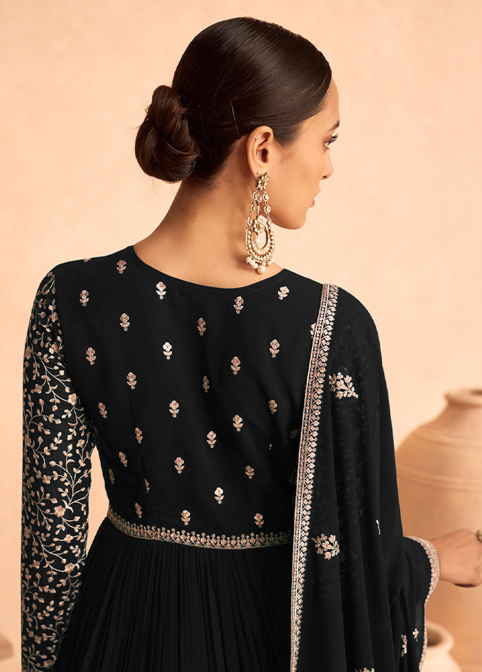 3 Pc Black Unstitched Georgette Suit Set - Indian Silk House Agencies