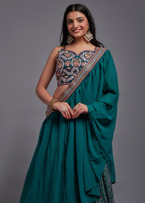 3 Pc Green Viscose Semi Stitched Lehenga Set - Indian Silk House Agencies