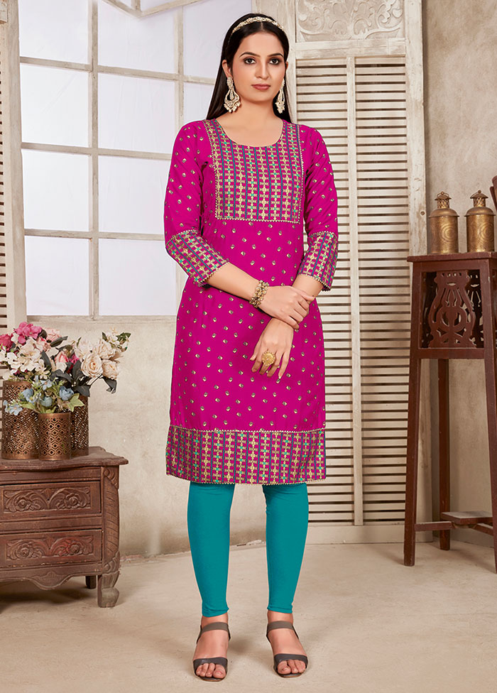 Pink Readymade Rayon Kurti - Indian Silk House Agencies