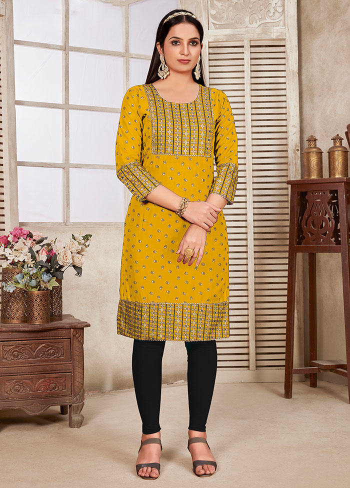 Yellow Readymade Rayon Kurti - Indian Silk House Agencies