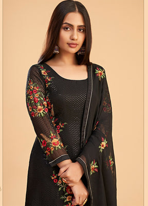 3 Pc Black Semi Stitched Georgette Suit Set - Indian Silk House Agencies
