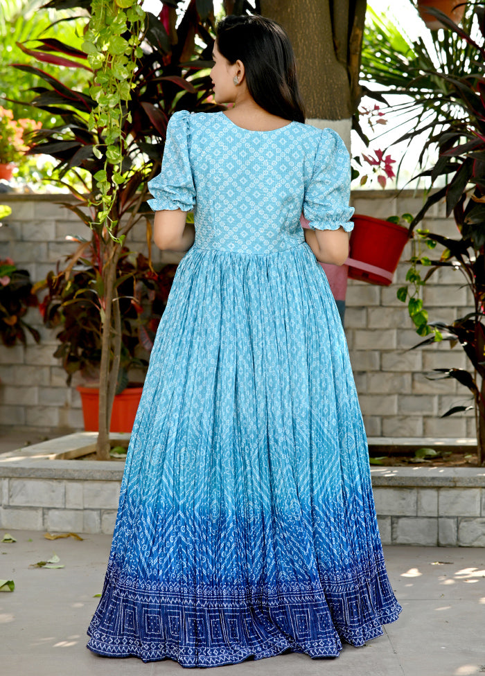 Sky Blue Readymade Silk Indian Dress - Indian Silk House Agencies