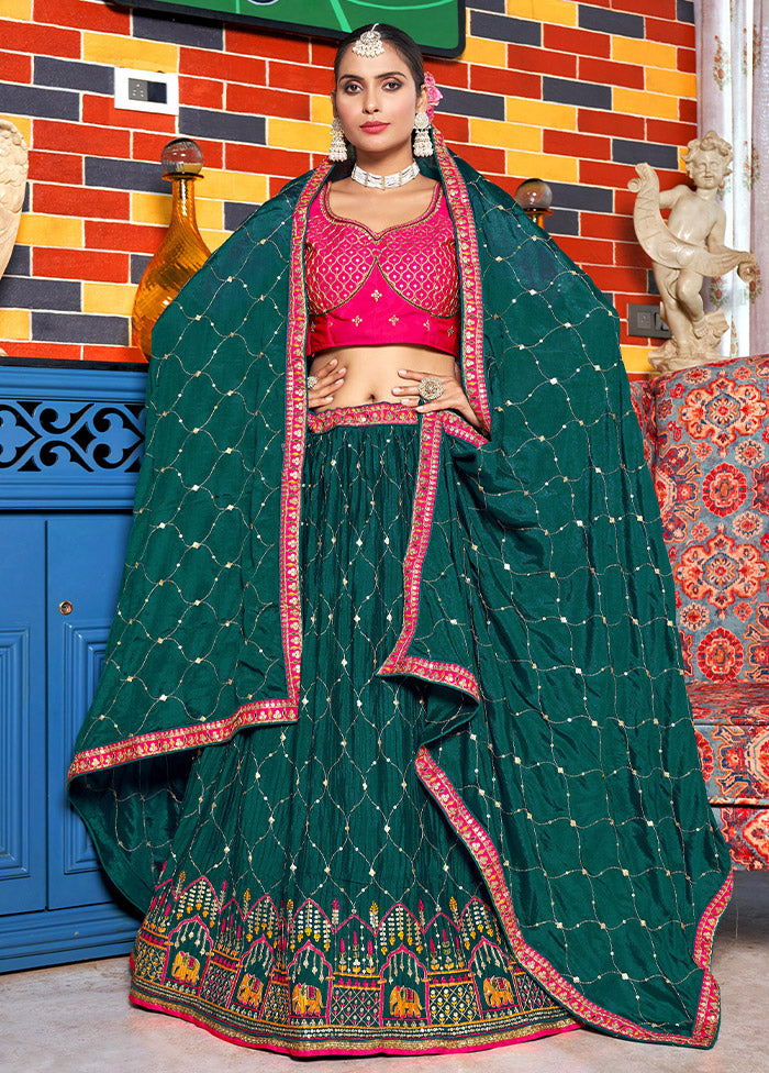 3 Pc Rama Silk Semi Stitched Lehenga Set - Indian Silk House Agencies