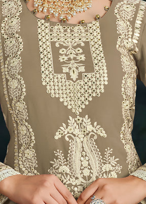 3 Pc Grey Semi Stitched Georgette Suit Set - Indian Silk House Agencies