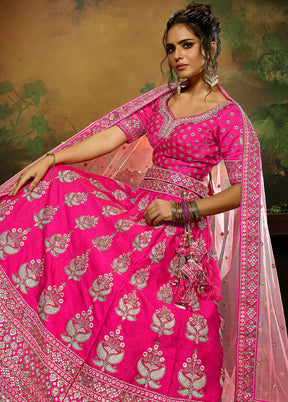 3 Pc Pink Silk Semi Stitched Lehenga Set - Indian Silk House Agencies