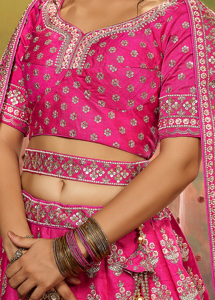 3 Pc Pink Silk Semi Stitched Lehenga Set - Indian Silk House Agencies