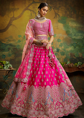 3 Pc Pink Silk Semi Stitched Lehenga Set - Indian Silk House Agencies