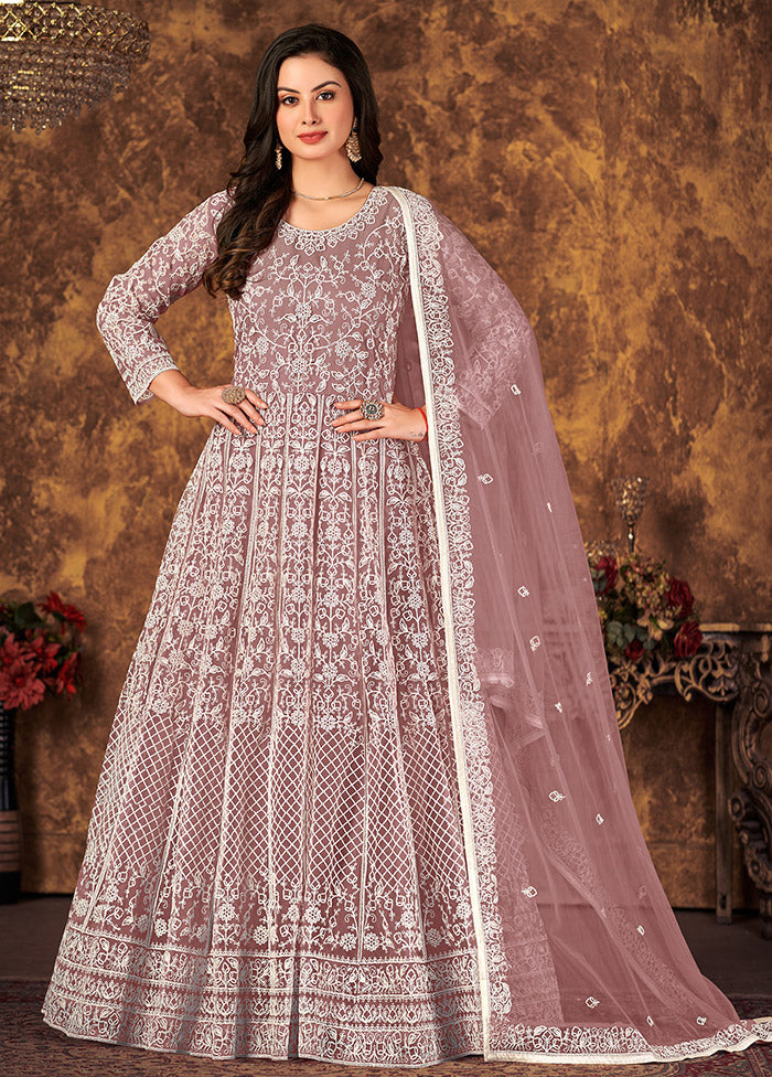 Mauve Semi Stitched Net Indian Dress - Indian Silk House Agencies