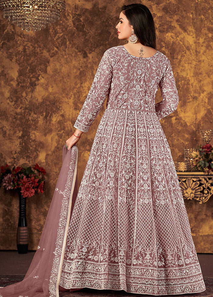 Mauve Semi Stitched Net Indian Dress - Indian Silk House Agencies