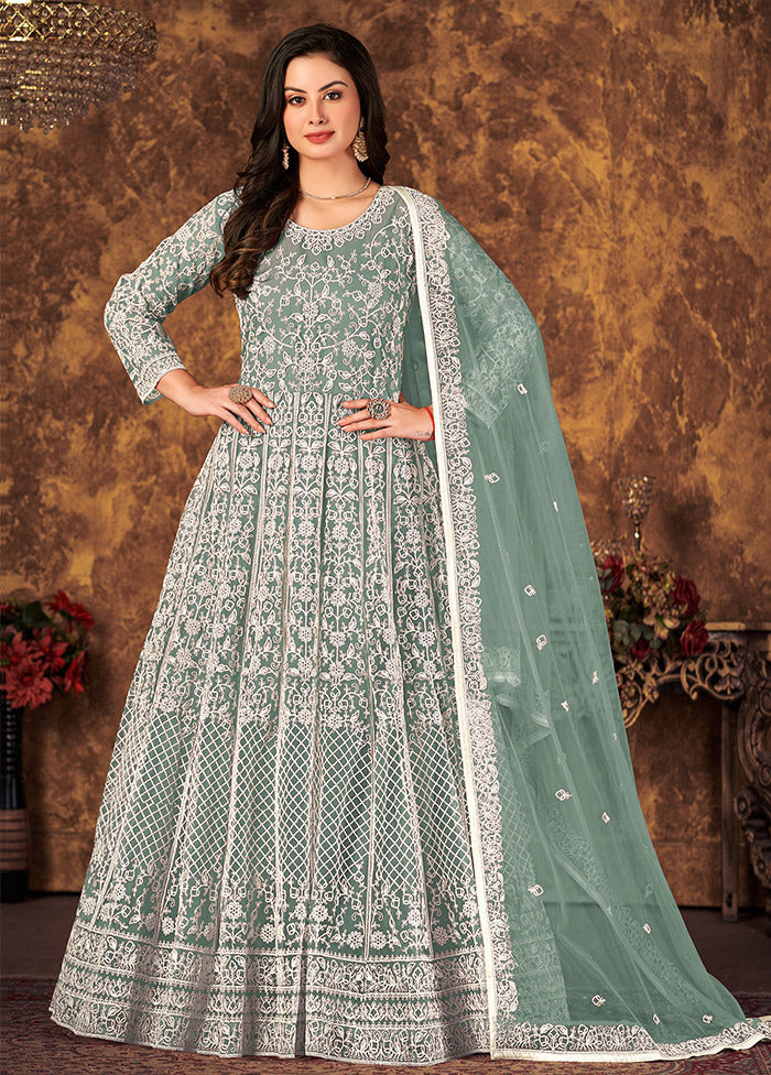 Green Semi Stitched Net Indian Dress - Indian Silk House Agencies