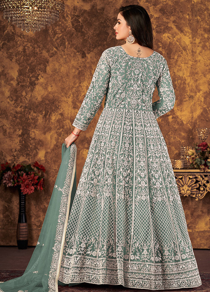 Green Semi Stitched Net Indian Dress - Indian Silk House Agencies