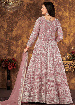 Pink Semi Stitched Net Indian Dress - Indian Silk House Agencies
