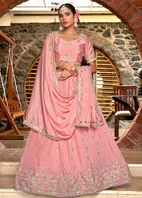 3 Pc Pink Silk Semi Stitched Lehenga Set - Indian Silk House Agencies