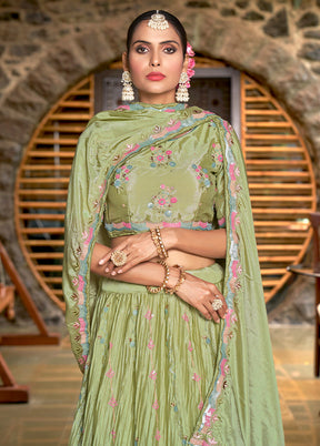 3 Pc Pista Green Silk Semi Stitched Lehenga Set - Indian Silk House Agencies