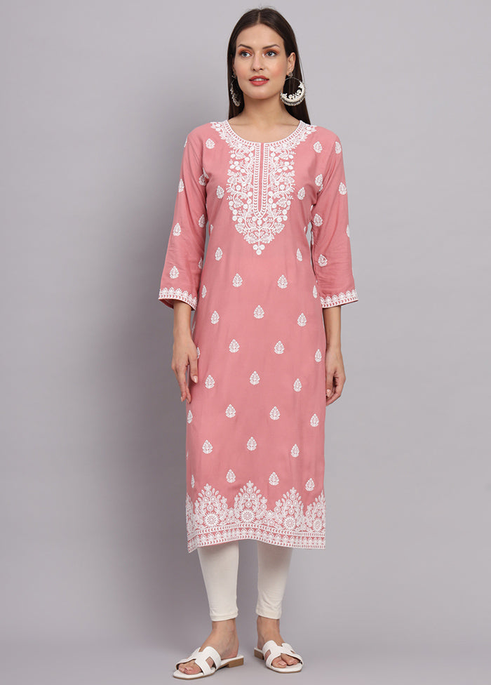 Pink Readymade Rayon Chikankari Kurti - Indian Silk House Agencies