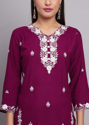 Purple Readymade Rayon Chikankari Kurti - Indian Silk House Agencies