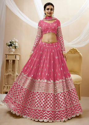 3 Pc Pink Georgette Semi Stitched Lehenga Set - Indian Silk House Agencies