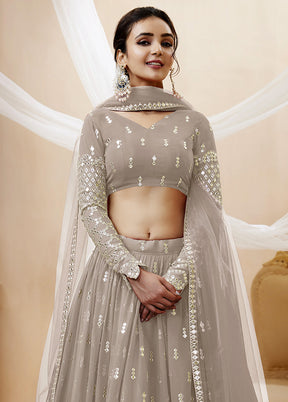 3 Pc Grey Georgette Semi Stitched Lehenga Set - Indian Silk House Agencies