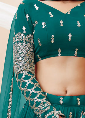 3 Pc Teal Blue Georgette Semi Stitched Lehenga Set - Indian Silk House Agencies