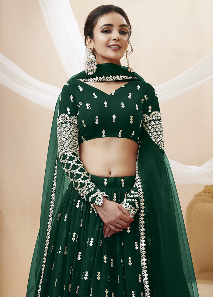 3 Pc Green Georgette Semi Stitched Lehenga Set - Indian Silk House Agencies