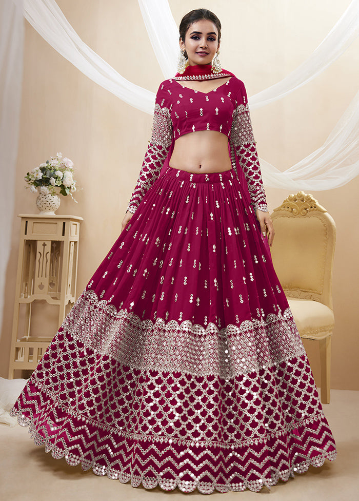 3 Pc Hot Pink Georgette Semi Stitched Lehenga Set - Indian Silk House Agencies