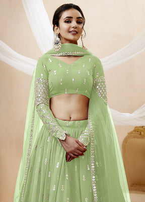 3 Pc Pista Green Georgette Semi Stitched Lehenga Set - Indian Silk House Agencies