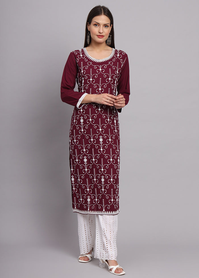 Maroon Readymade Rayon Kurti - Indian Silk House Agencies