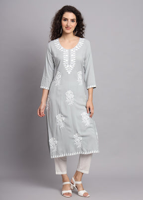 Grey Readymade Rayon Kurti - Indian Silk House Agencies