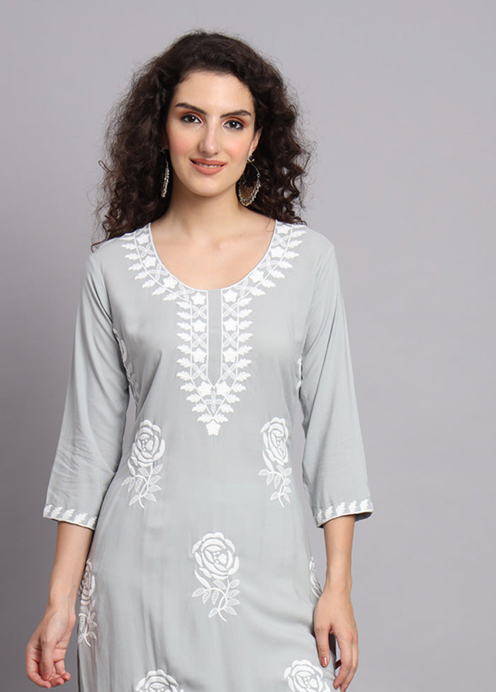 Grey Readymade Rayon Kurti - Indian Silk House Agencies