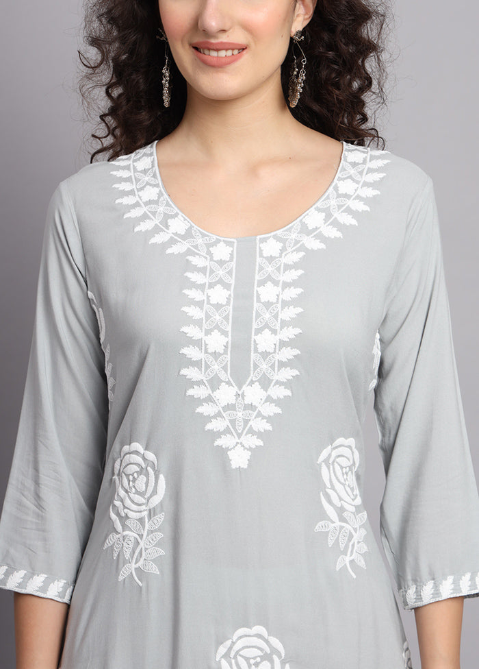 Grey Readymade Rayon Kurti - Indian Silk House Agencies