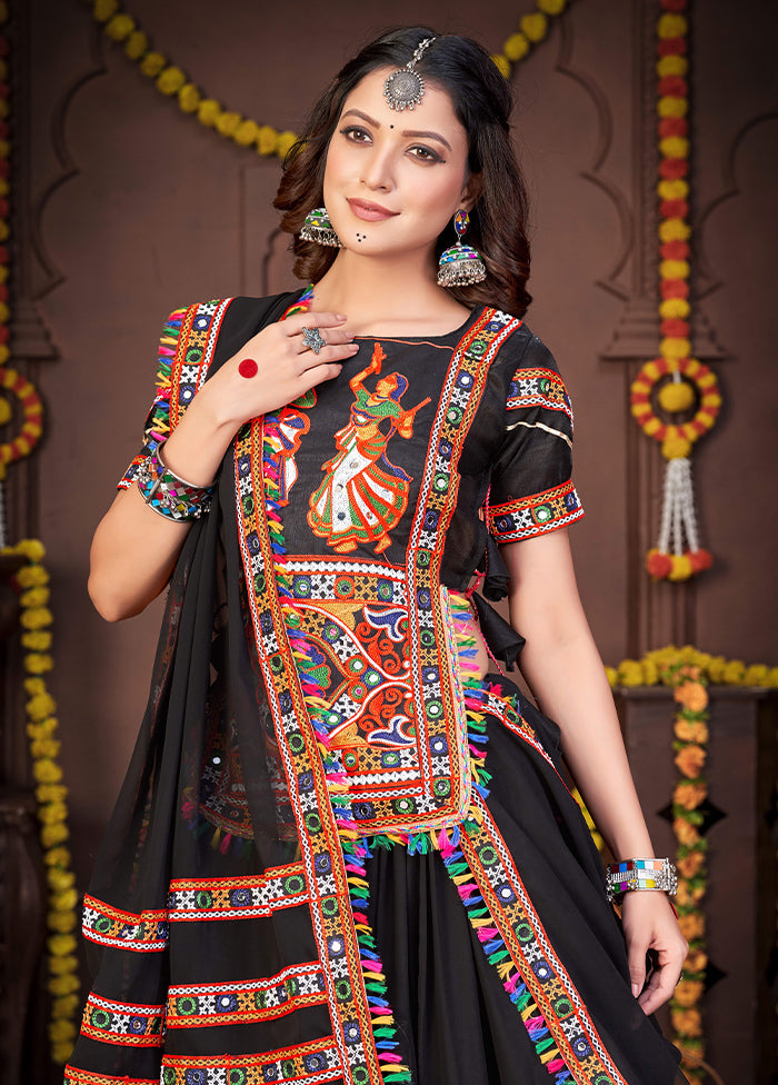 3 Pc Black Rayon Semi Stitched Lehenga Set - Indian Silk House Agencies