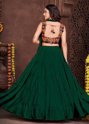 3 Pc Green Silk Semi Stitched Lehenga Set - Indian Silk House Agencies