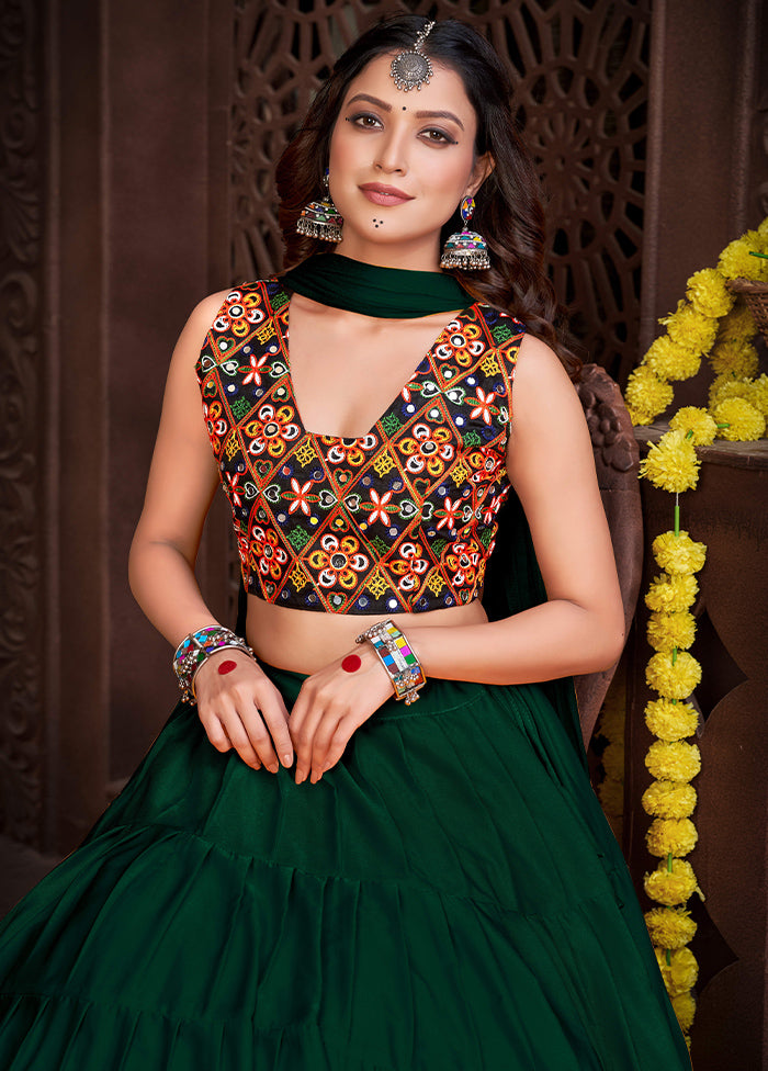 3 Pc Green Silk Semi Stitched Lehenga Set - Indian Silk House Agencies