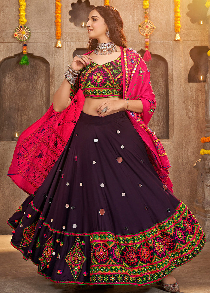 3 Pc Purple Viscose Semi Stitched Lehenga Set - Indian Silk House Agencies