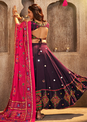 3 Pc Purple Viscose Semi Stitched Lehenga Set - Indian Silk House Agencies