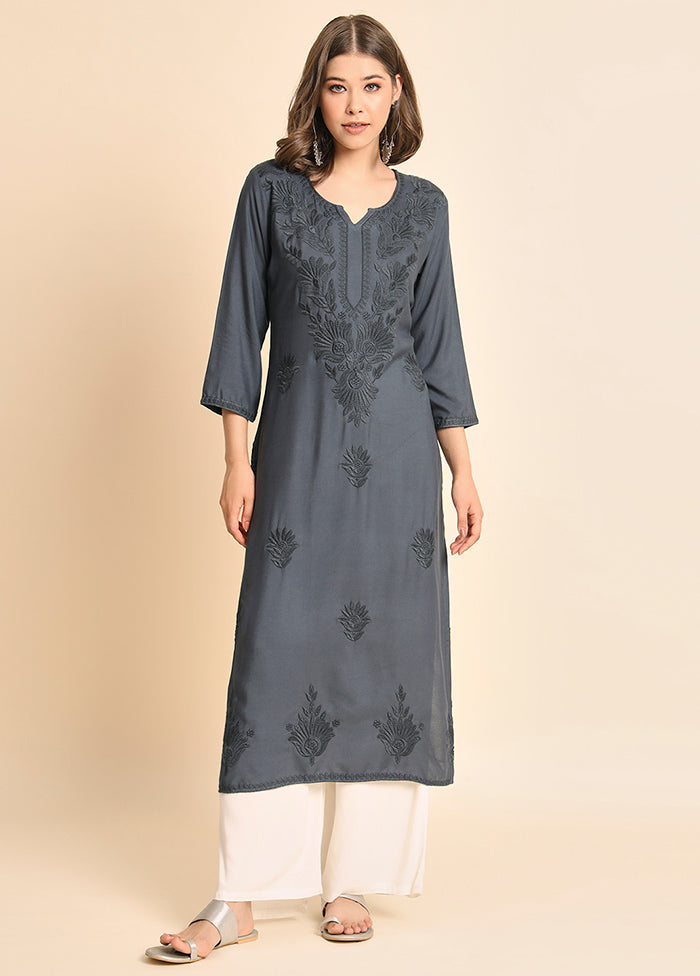 Grey Readymade Rayon Kurti - Indian Silk House Agencies