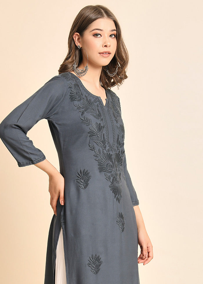 Grey Readymade Rayon Kurti - Indian Silk House Agencies