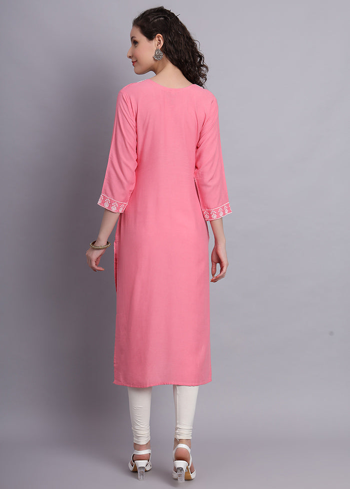 Pink Readymade Rayon Chikankari Kurti - Indian Silk House Agencies