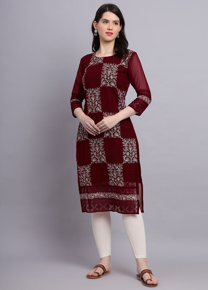 Maroon Readymade Georgette Kurti - Indian Silk House Agencies