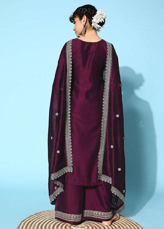 3 Pc Wine Readymade Silk Suit Set - Indian Silk House Agencies
